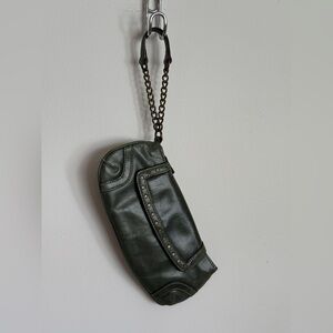 Dark Green Leather Wristlet Bag